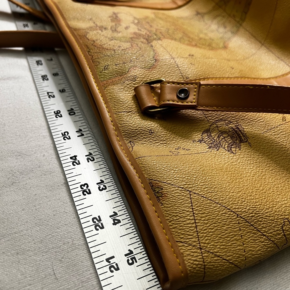 Vintage Allan Edward World Map Handbag Purse Shoulder Bag Large Tan - Picture 8 of 8